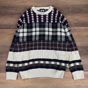 Woods & Gray Vintage Cable Knit Houndstooth Plaid Sweater Womens 2X Preppy